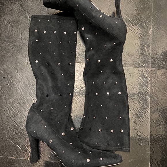 J.Renee Shoes - Studded Black Suede Knee High Boots